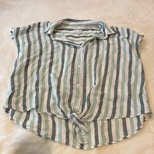 Wonderly Women’s Linen Green Striped Button Down Shirt